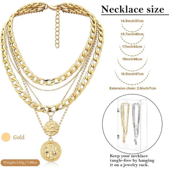 Gold Layered Necklace Set for Women – Trendy Retro Coin Pendant - Picture 5 of 7